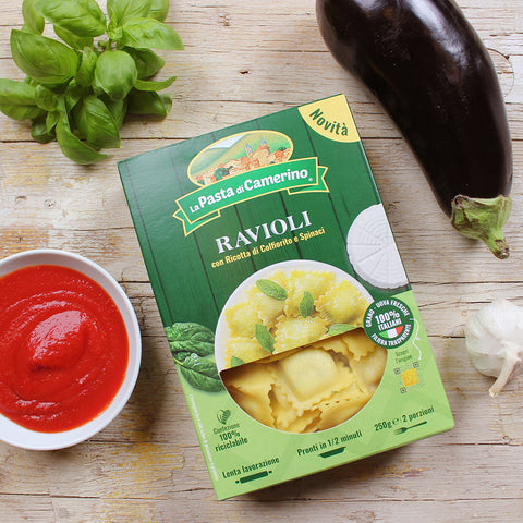 Ravioli con pomodoro e melanzane al profumo di basilico