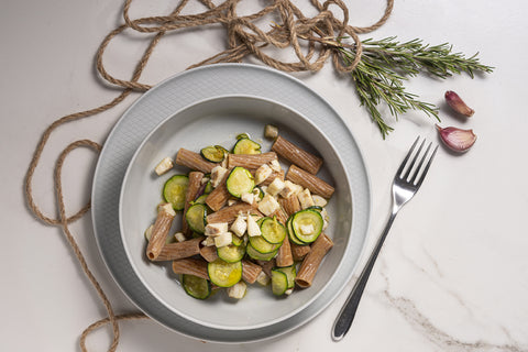 piatto di tortiglioni Hammurabi con branzino e zucchine